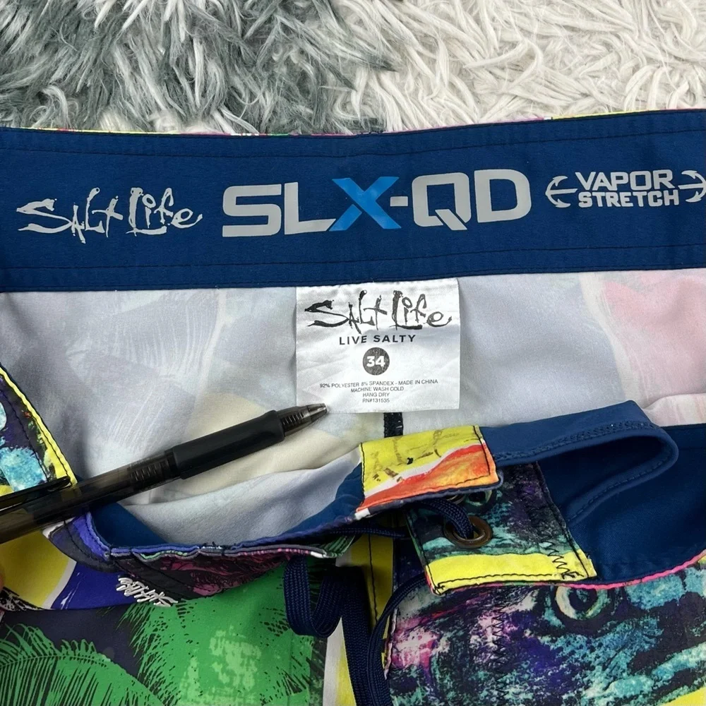 Salt life Men’s Multi-color Board Shorts SLX-QD Vapor Stretch Size 34